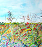 Fen Landscape Watercolour Original Painting of Summer Fields with Wild Flowers  - Image 7