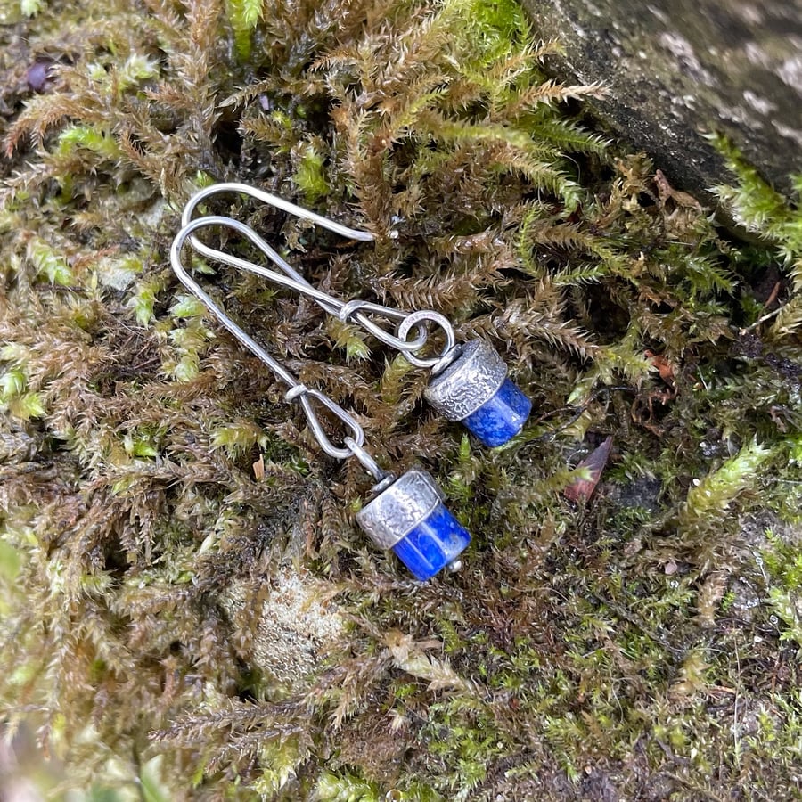 Silver and lapis lazuli long dangle earrings