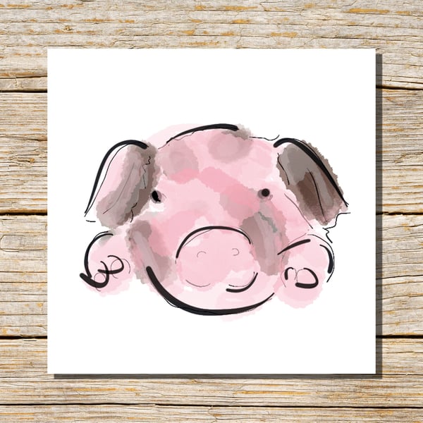 Pig Card, Piglet Card, Greetings Card, Blank Inside, Baby Pig Card, Old Spot