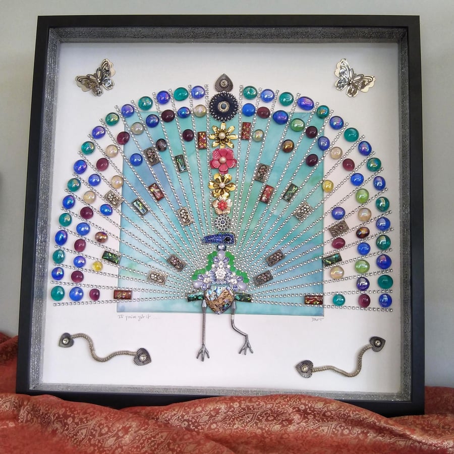 Ostentatious Peacock Bead Art Box Frame