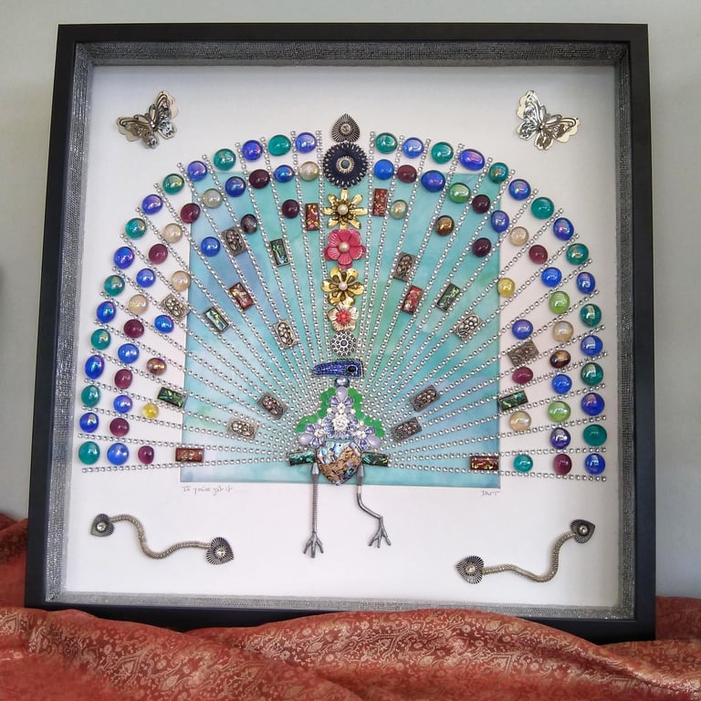 Ostentatious Peacock Bead Art Box Frame