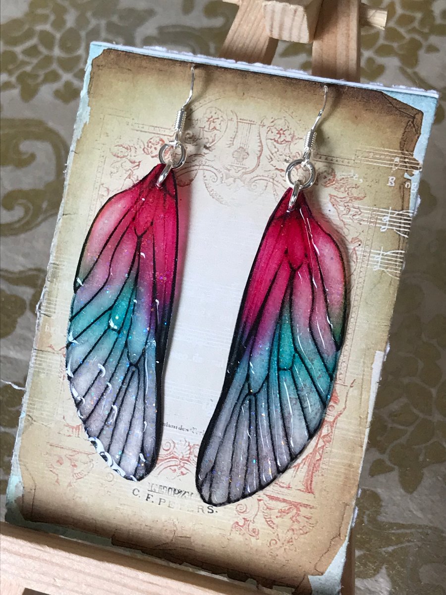 Large Pink Shimmering Fairy Wing Sterling Silver Earrings