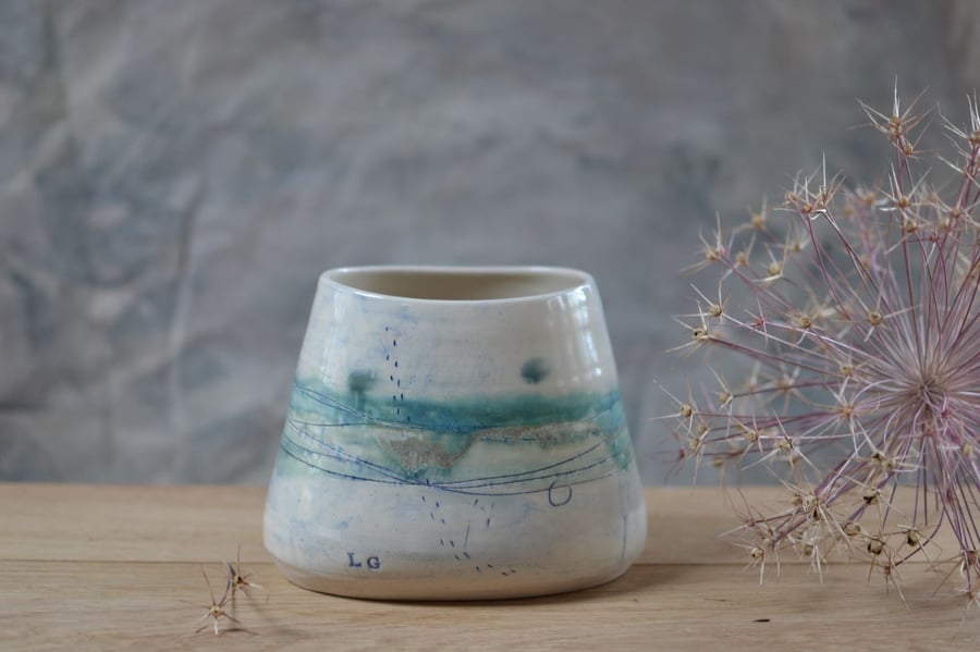 Large oval pot - Seascape, Beautifully glazed in sea tones