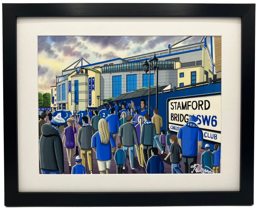 Chelsea, Stamford Bridge Football Stadium Art Print 14" x 11" Frame 