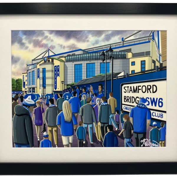Chelsea, Stamford Bridge Football Stadium Art Print 14" x 11" Frame 