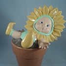 Ceramic Garden Plant Pot Yellow Sunflower Baby Figurine Ornament Decoration.