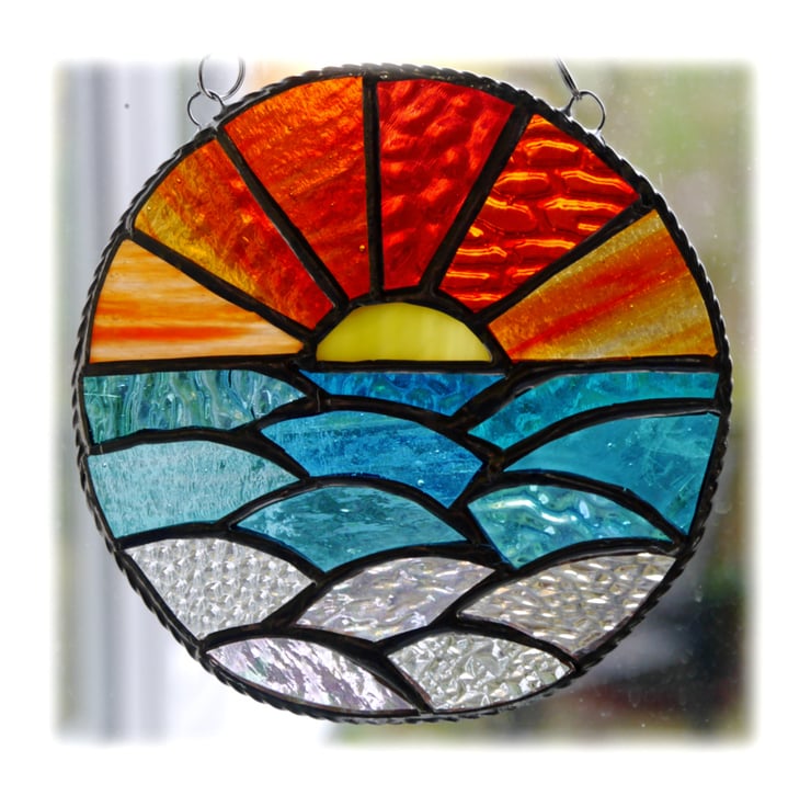 Sunset Ocean Waves Stained Glass Suncatcher - Folksy