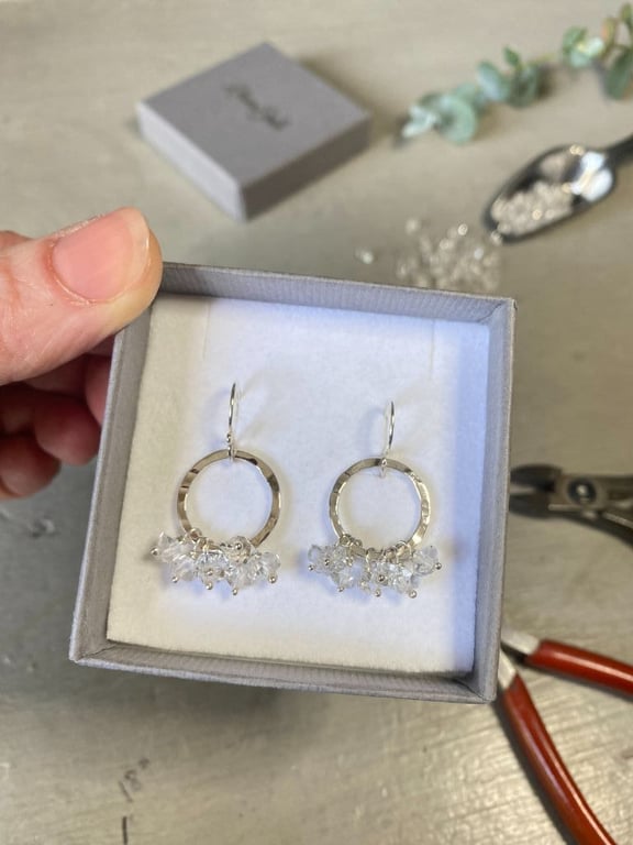 Herkimer Diamond Super Disco Ruffle Silver Cicle Earrings