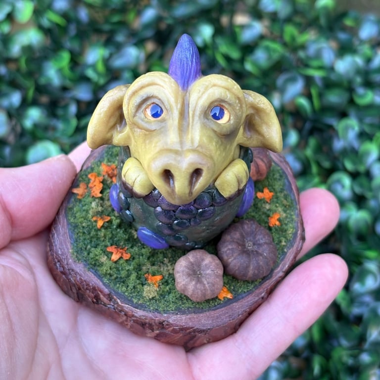 Woodland dragon, hand sculpted polymer clay dragon 