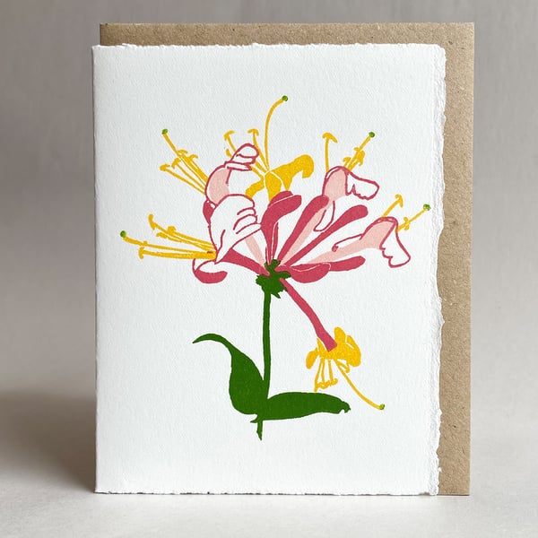 Honeysuckle Blossom - Original LinoCut Hand Printed card