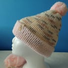 Woolen hat hand knitted  with pompom