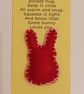 Handmade handsewn felt mini rabbit shaped pocket hug red - Image 1