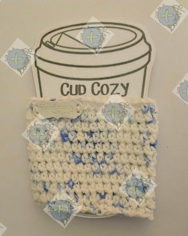 Handmade crochet coffee cup cozy- White speck