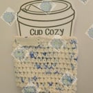 Handmade crochet coffee cup cozy- White speck