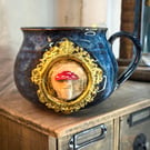 Coffee Mug with Fly Agaric Mushroom in gold frame