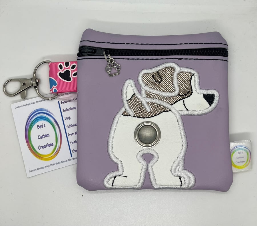 Jack Russel Embroidered Poo bag dispenser, purple