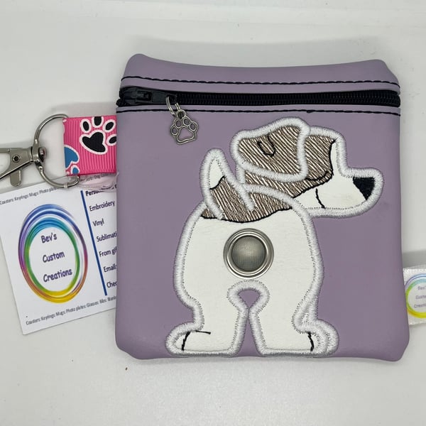 Jack Russel Embroidered Poo bag dispenser, purple