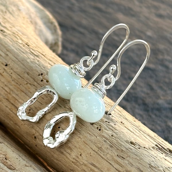 Amazonite and molten silver dangle drop earrings, arc jewellery
