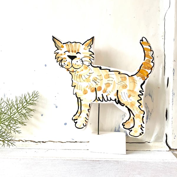 Cat pottery ornament