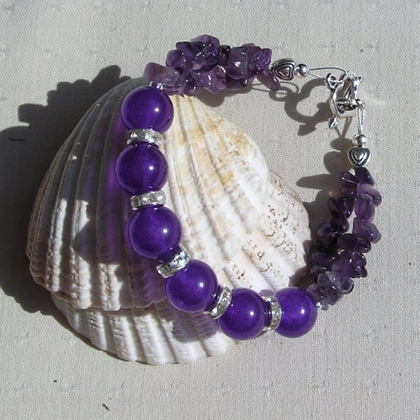 Purple Amethyst Crystal Gemstone Chakra Bracelet "Violet Burst"