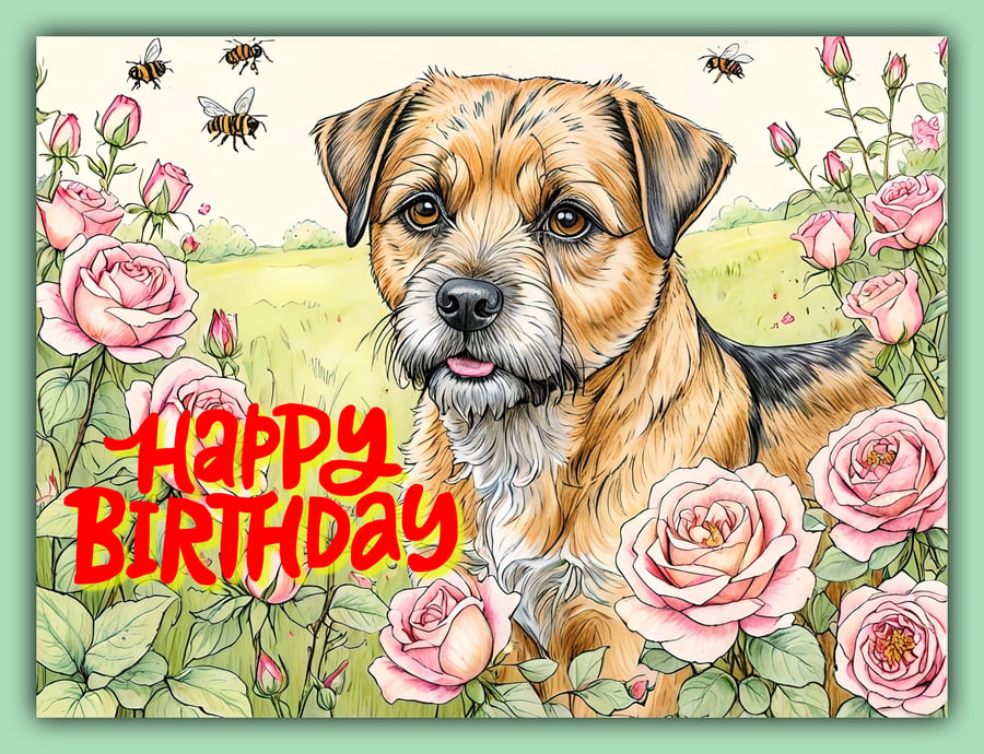 Happy Birthday Border Terrier A5 Card