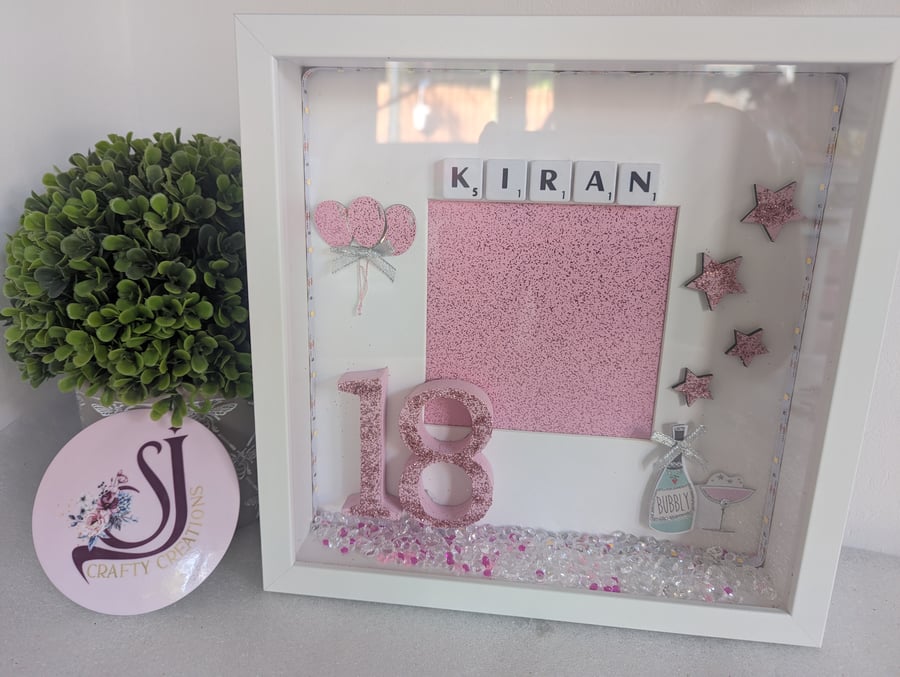 Personalised Box Frame, 18th, Birthday, White, Pink Handmade, Unique, 