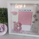 Personalised Box Frame, 18th, Birthday, White, Pink Handmade, Unique, 
