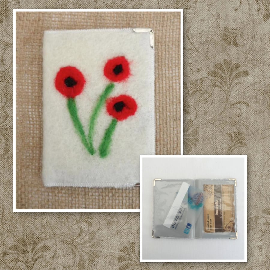 Bus Pass, business, credit card, ID holder, white with poppies - SALE