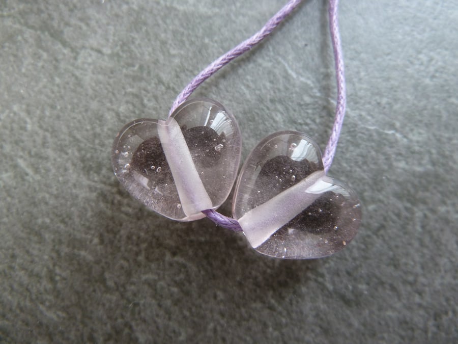 pink heart lampwork glass beads