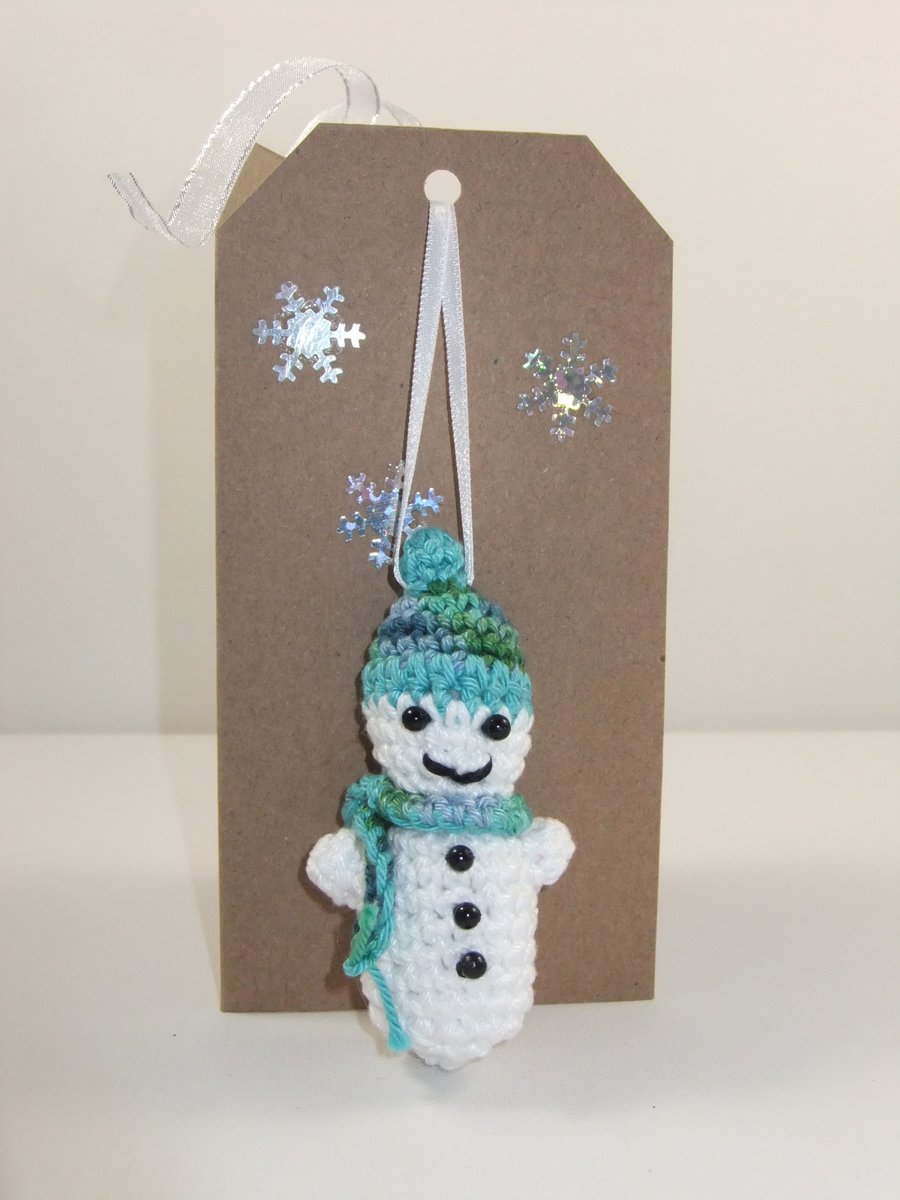 Reserved for Liz Snowman Decoration Card (Blue Turquoise)
