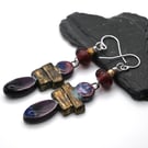 purple glass and ceramic earrings