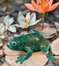 Handmade Resin Frog Ornament with Real Flowers – Sparkly Green Botanical Frog 