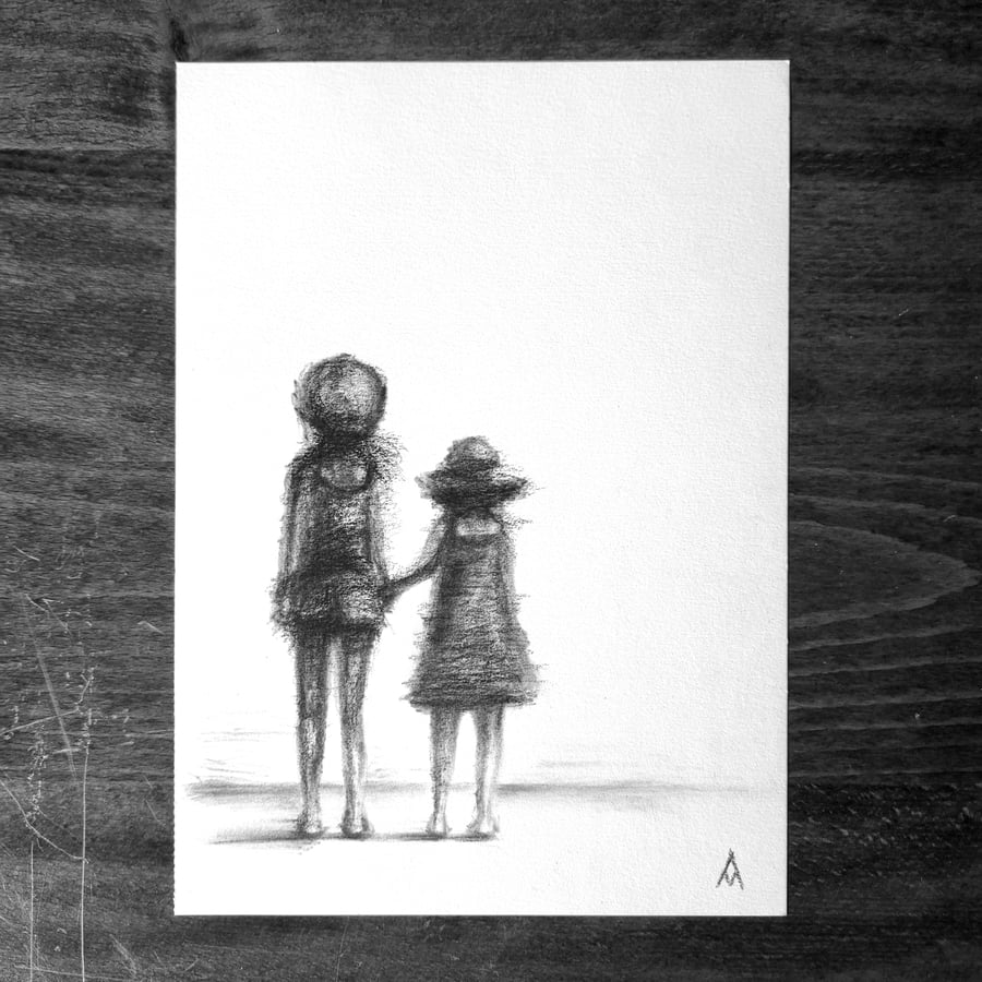 Original Drawing - Sisters Sketch - Simple Art - Black & White 