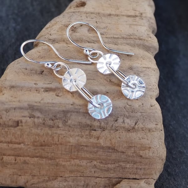 Unique Dangle Earrings, Silver Drop Earrings, Silver Disc Dangle Drop Earrings