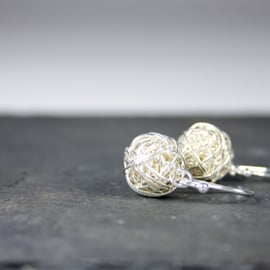 Delicate Silver Wire Bead Dropper Earrings Handmade