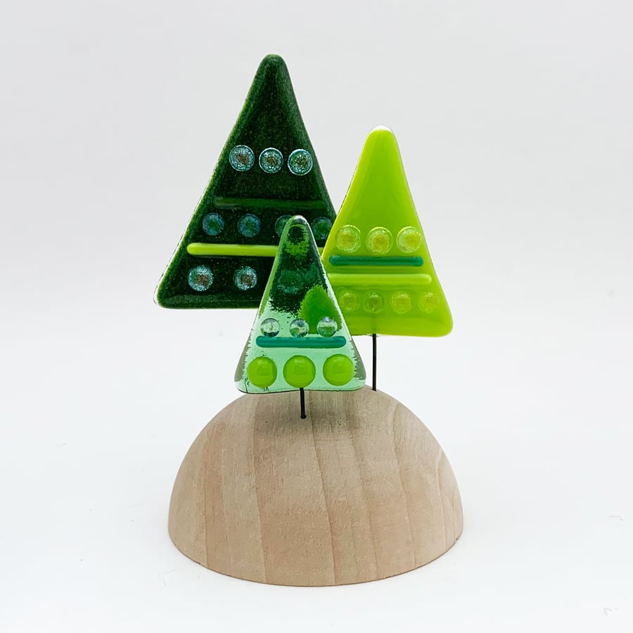 Fused Glass Mini Christmas Trees - Handmade Fused Glass Sculpture