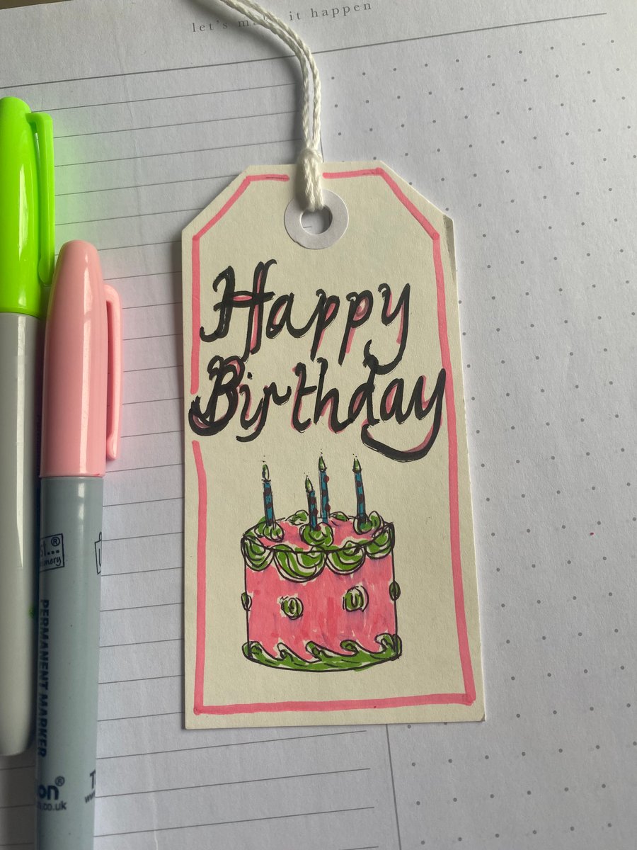 Hand drawn Happy Birthday cake tag