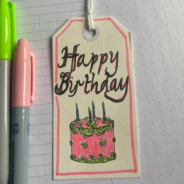 Hand drawn Happy Birthday cake tag