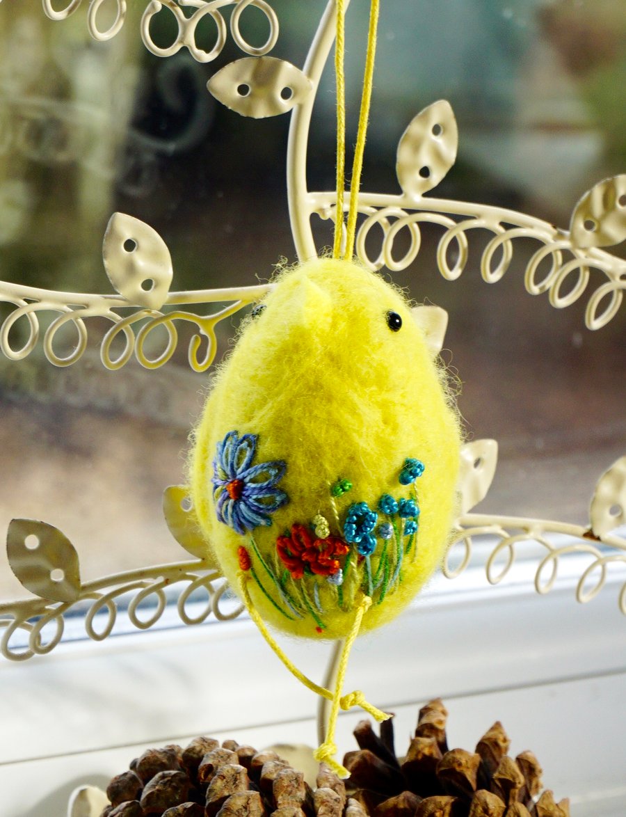 Wet felted Easter Chick hanging ornament