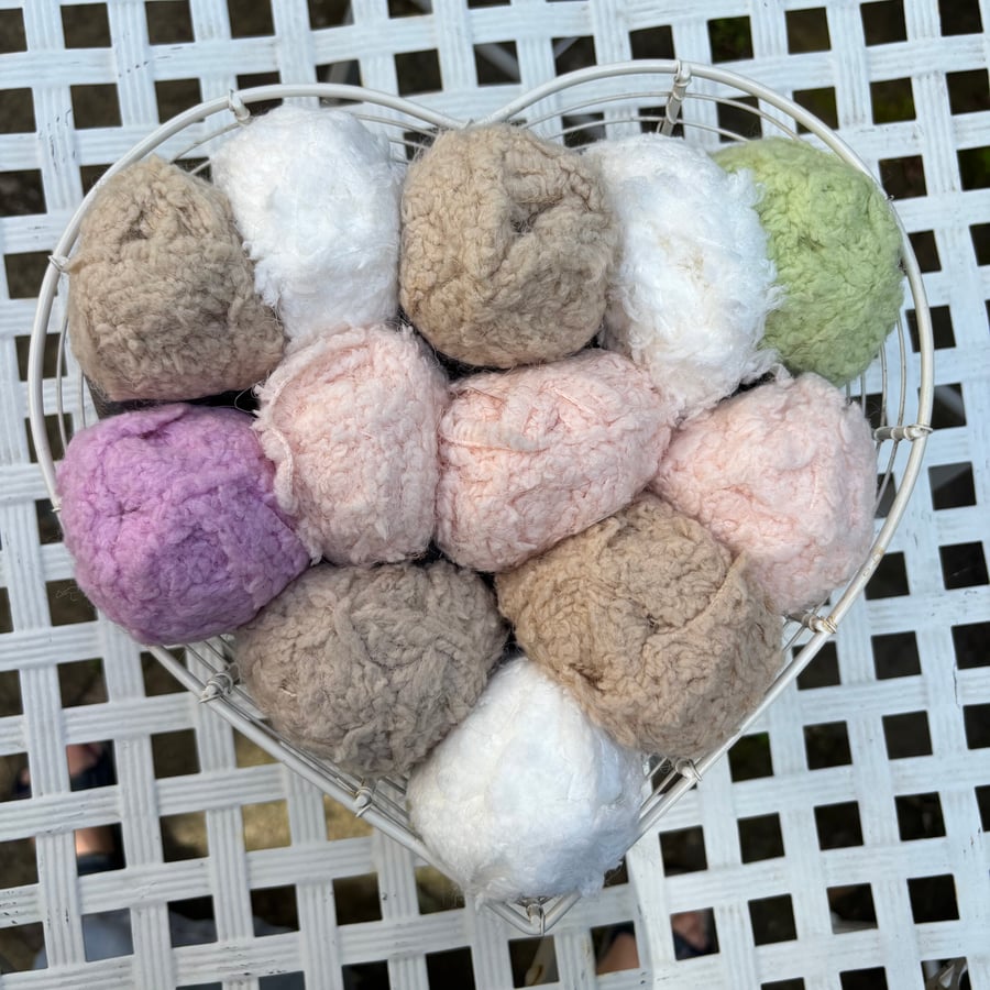 Bergere de France Teddy Yarn Bundle – 12 x 25g Mixed Colours Faux Fur Fluffy 