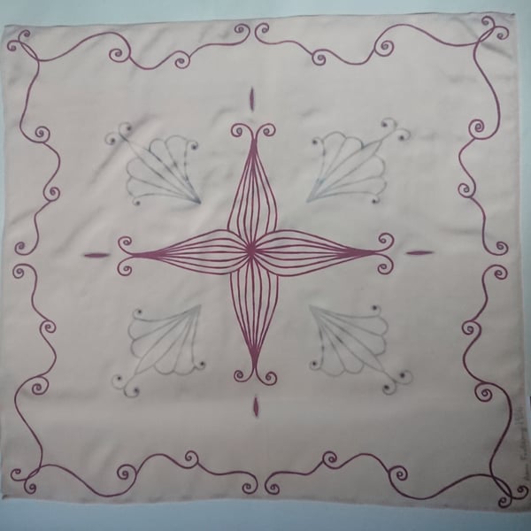 Second Silk small square neckerchief handpainted in pale pink and red