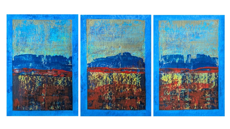 Blue Hills Triptych Original ACEO Mini Paintings