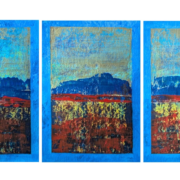 Blue Hills Triptych Original ACEO Mini Paintings