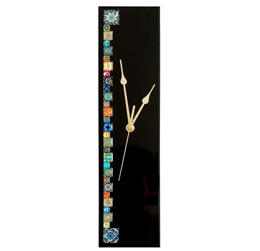 Black Rectangle Cabochon Wall Clock, 40x10cm