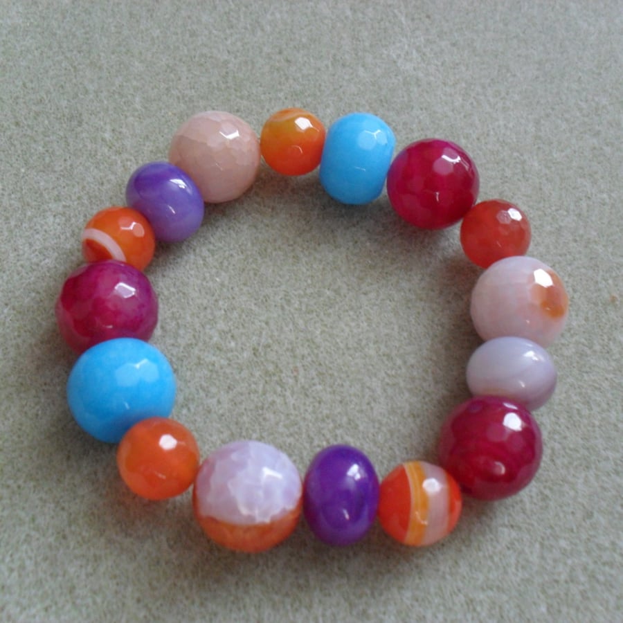 Mixed Colours of Agate Stretch Bracelet