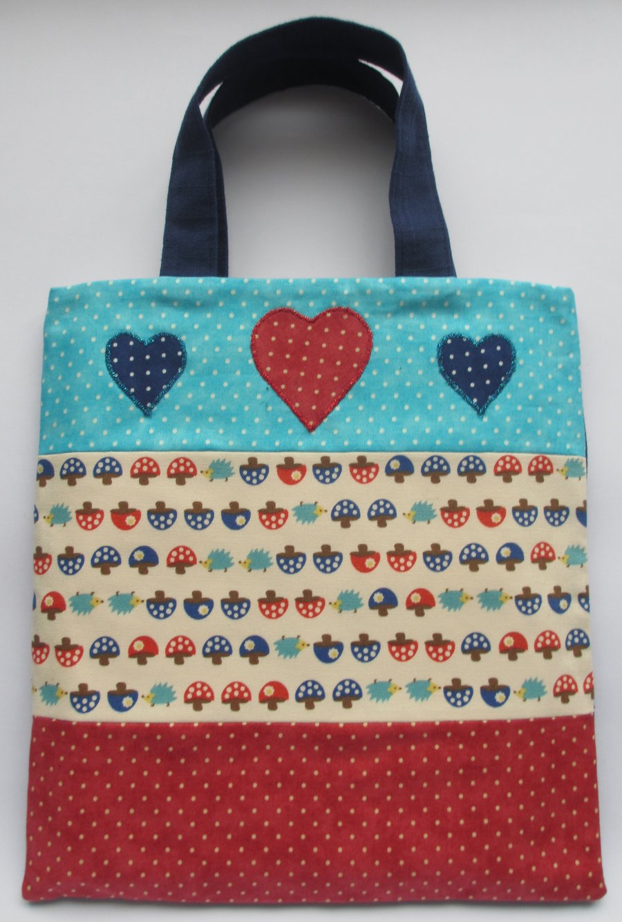 Hedgehog and Toadstool Mini Tote Bag. Tiny Tote Bag. Child's Tote. Kid's Tote.