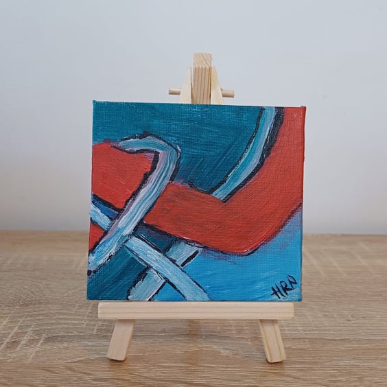 Original acrylic abstract on 4 x 4 inch canvas panel with easel