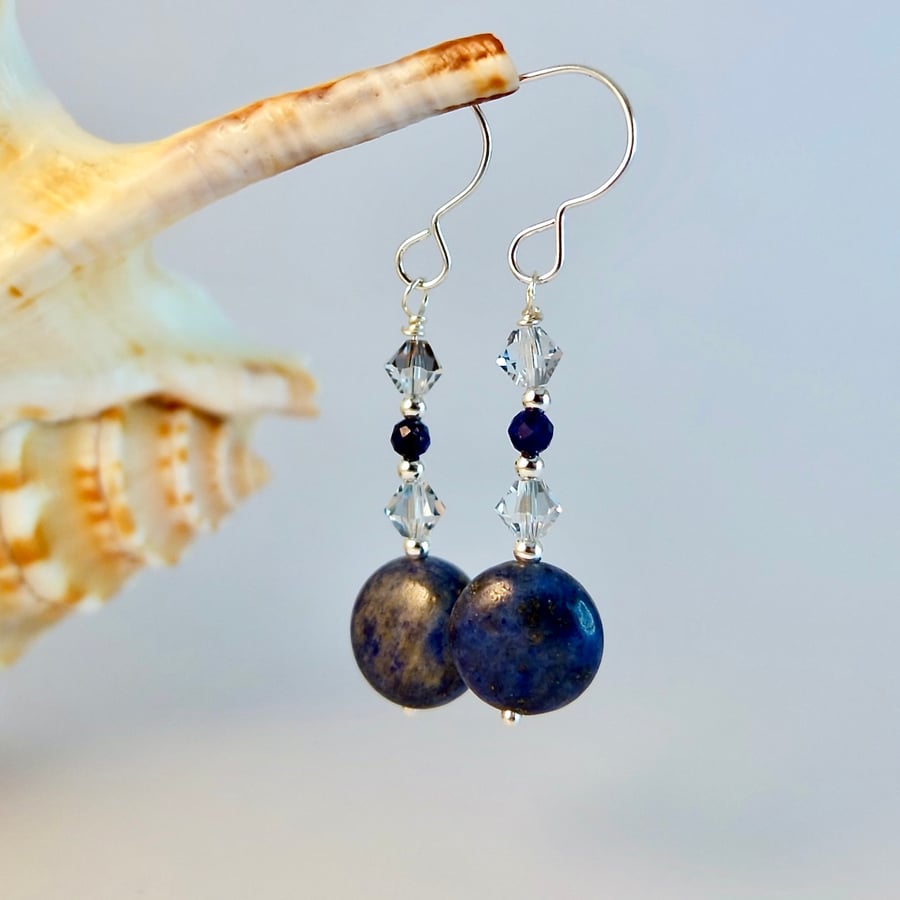 Lapis Lazuli & Crystal Earrings, September Birthday, Anniversary, Gift For Her