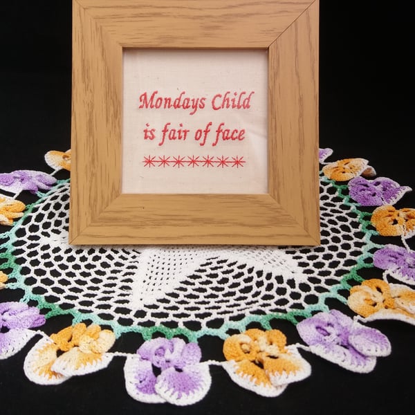 Nursery Rhyme Mondays Child Embroidery in a Frame
