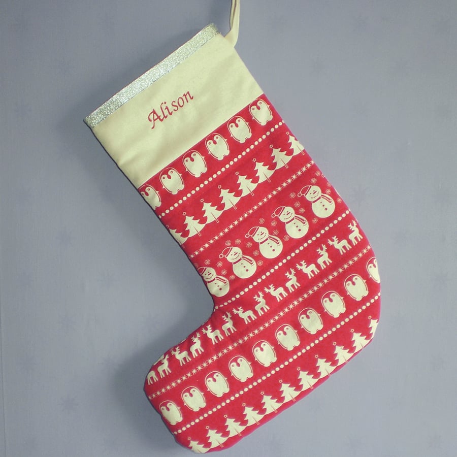 Quilted Christmas stocking. Personalised